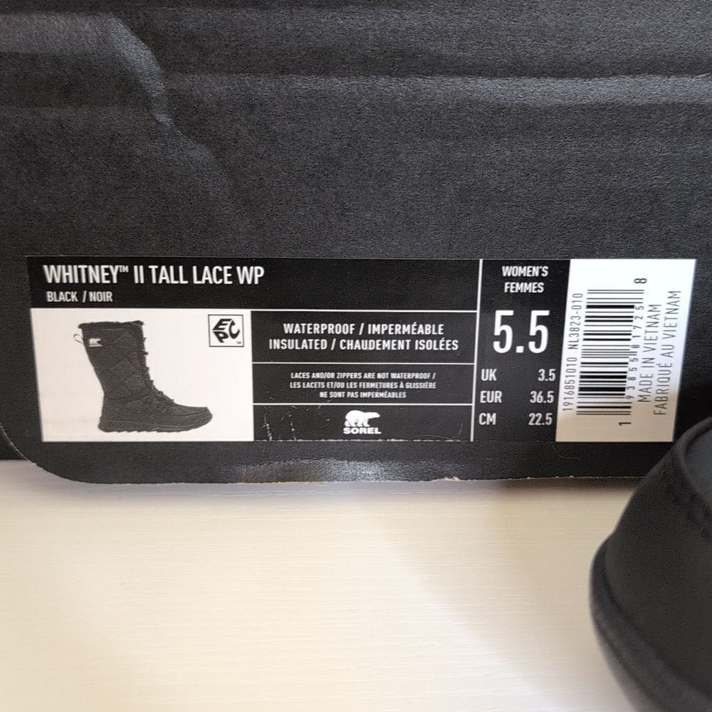 Sorel 5.5 Whitney II Tall Lace Black Waterproof Winter Boots, NEW - Picture 2 of 13